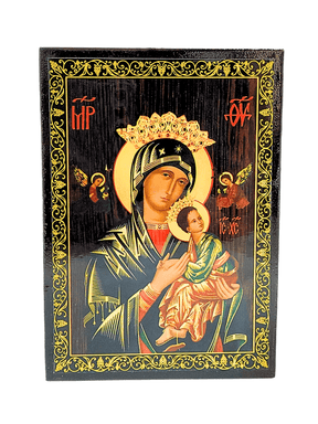 Porta Terço Bizantino Ícone Nossa Senhora do Perpétuo Socorro 14 x 10 x 3 cm